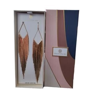 ✨ House of Harlow 1960 Gold Mesa Fringe Dangle Earrings NIB Statement